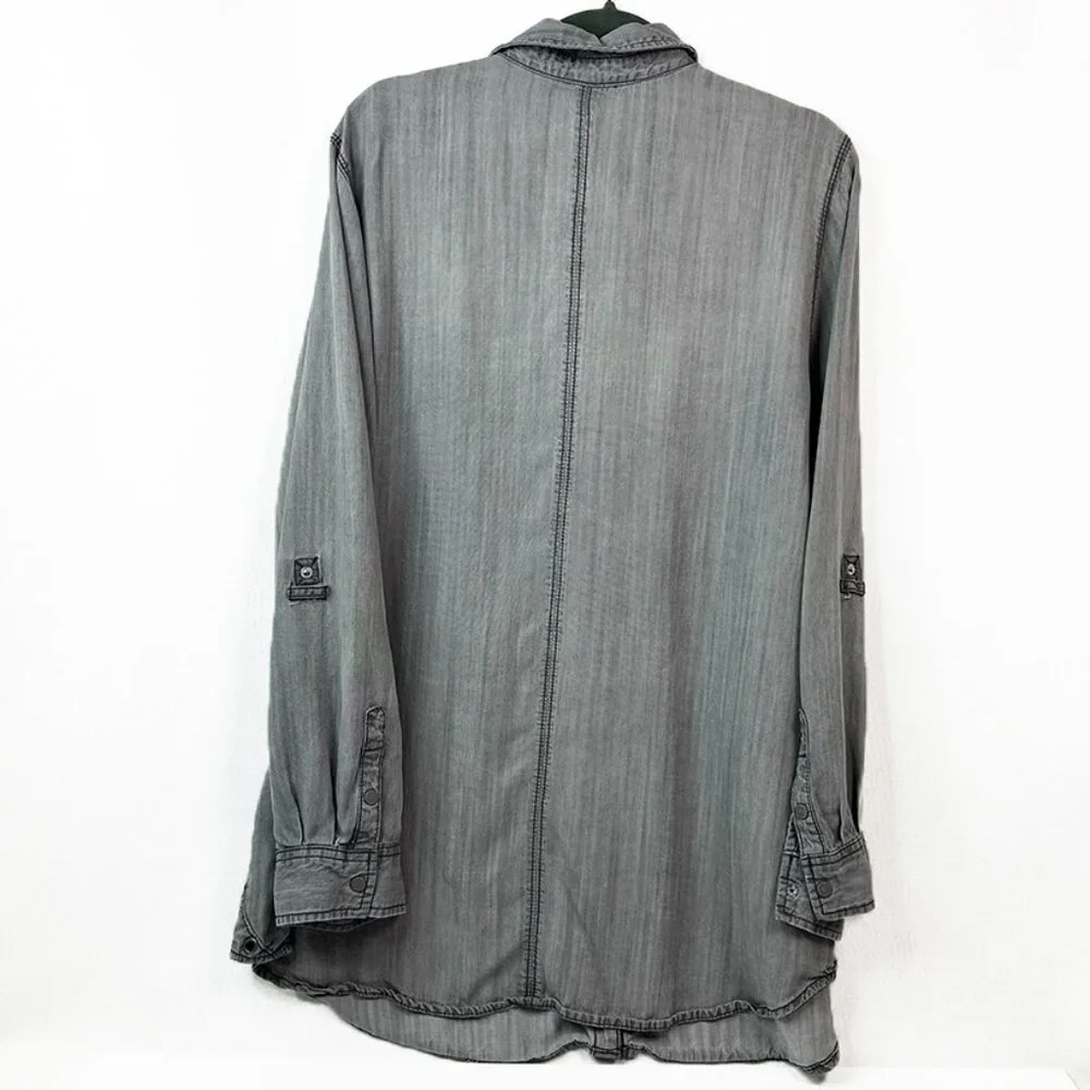 Snaps Collared Gray Comfy Blouse  Decorative stitching Intro size 1X - Picture 5 of 11